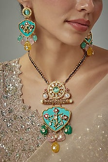 Gold Finish Kundan Polki Long Necklace Set