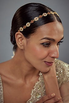 Gold Finish Kundan Polki Mathapatti