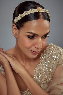 Gold Finish Kundan Polki Mathapatti