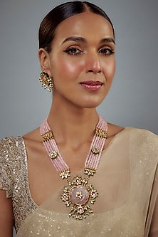 Gold Finish Kundan Polki Long Necklace Set