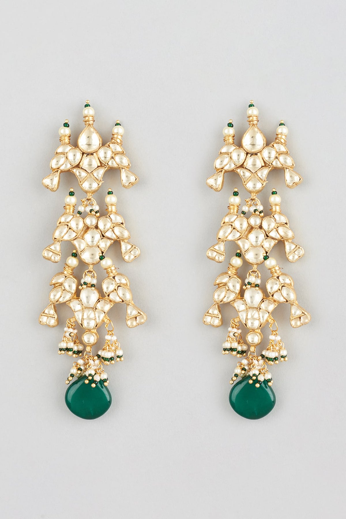 Gold Finish Kundan Polki Dangler Earrings