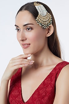 Gold Finish Green Drop & Kundan Polki Pasa