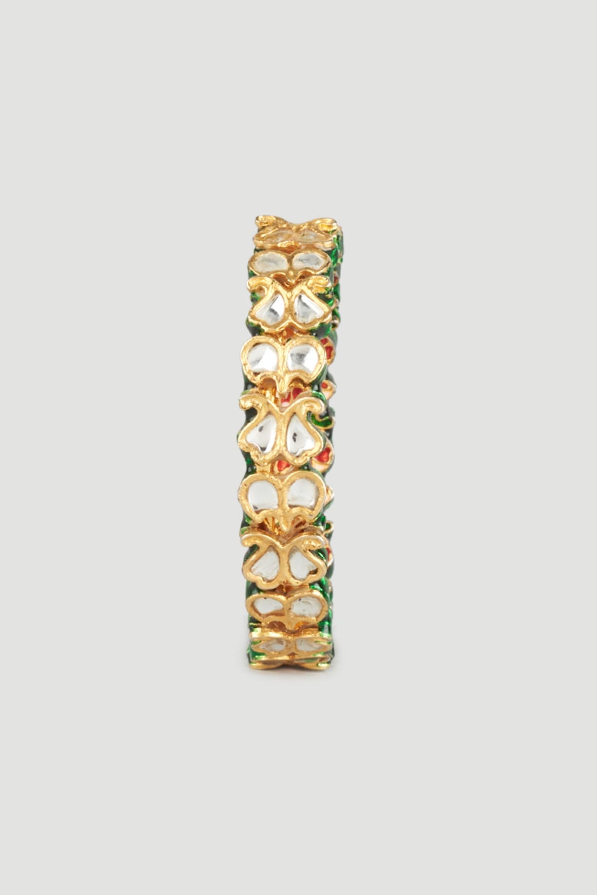 Gold Finish Kundan Polki Green Meenakari Bangles (Set of 2)