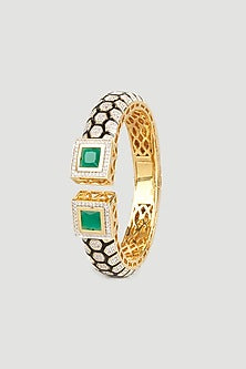 Gold Finish Zircon & Green Onyx Enemaled Kada