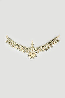 Gold Finish Green Kundan Polki Mathapatti
