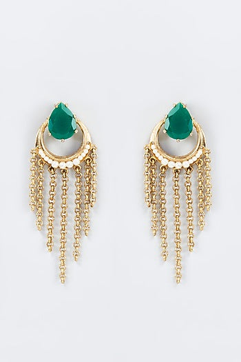 Gold Finish Zircon Tassel Earrings