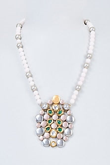 Gold Finish Multi-Colored Kundan Polki & Pearl Handcrafted Mala