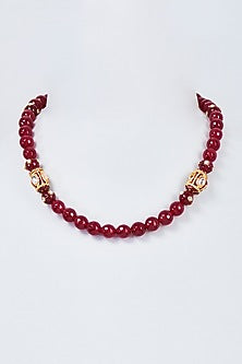 Gold Finish Pearl & Red Beaded Mala