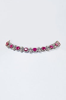 Gold Finish Red Zircon & Cubic Zirconia Choker Necklace