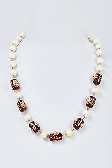 Gold Finish Pearl & Blue Jade Beaded Mala