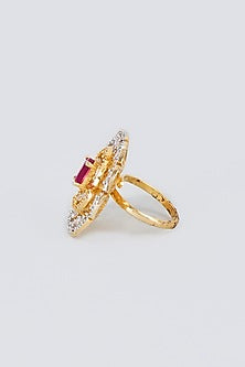 White Finish Zircon & Red Stone Ring