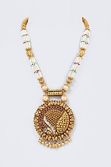 Gold Finish Pearl Mala Necklace Set
