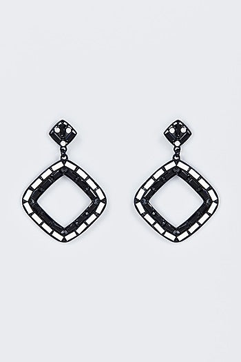 Black Rhodium Finish Onyx Stone Enameled Earrings