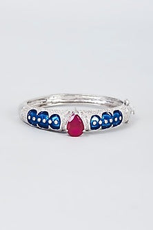 White Finish Zircon & Red Beaded Bangle