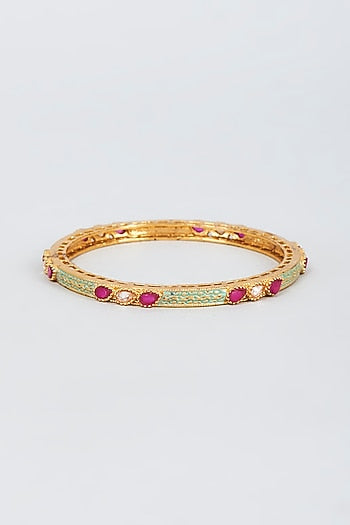 Gold Finish Zircon & Pink Stone Bangle