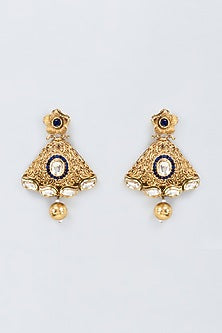 Gold Finish Kundan Polki Dangler Earrings
