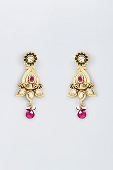 Gold Finish Kundan Polki & Pearl Dangler Earrings