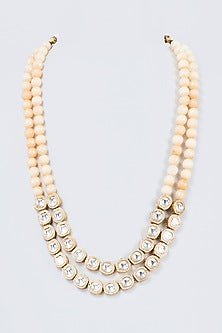Gold Finish Pearl & Kundan Polki Mala