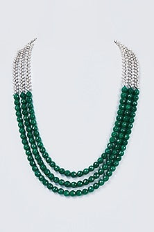 White Finish Green Synthetic Stone Beaded Mala