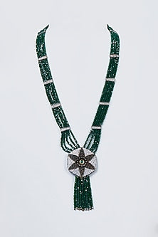 White Finish Green Synthetic Stone Beaded Mala