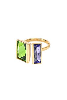Gold Plated Fern & Lavender Swarovski Crystal Ring