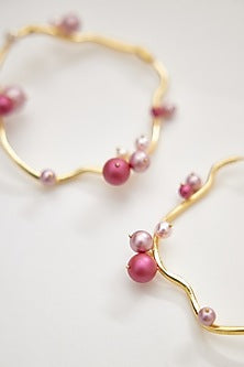 Gold Finish Swarovski & Pearl Hoop Earrings