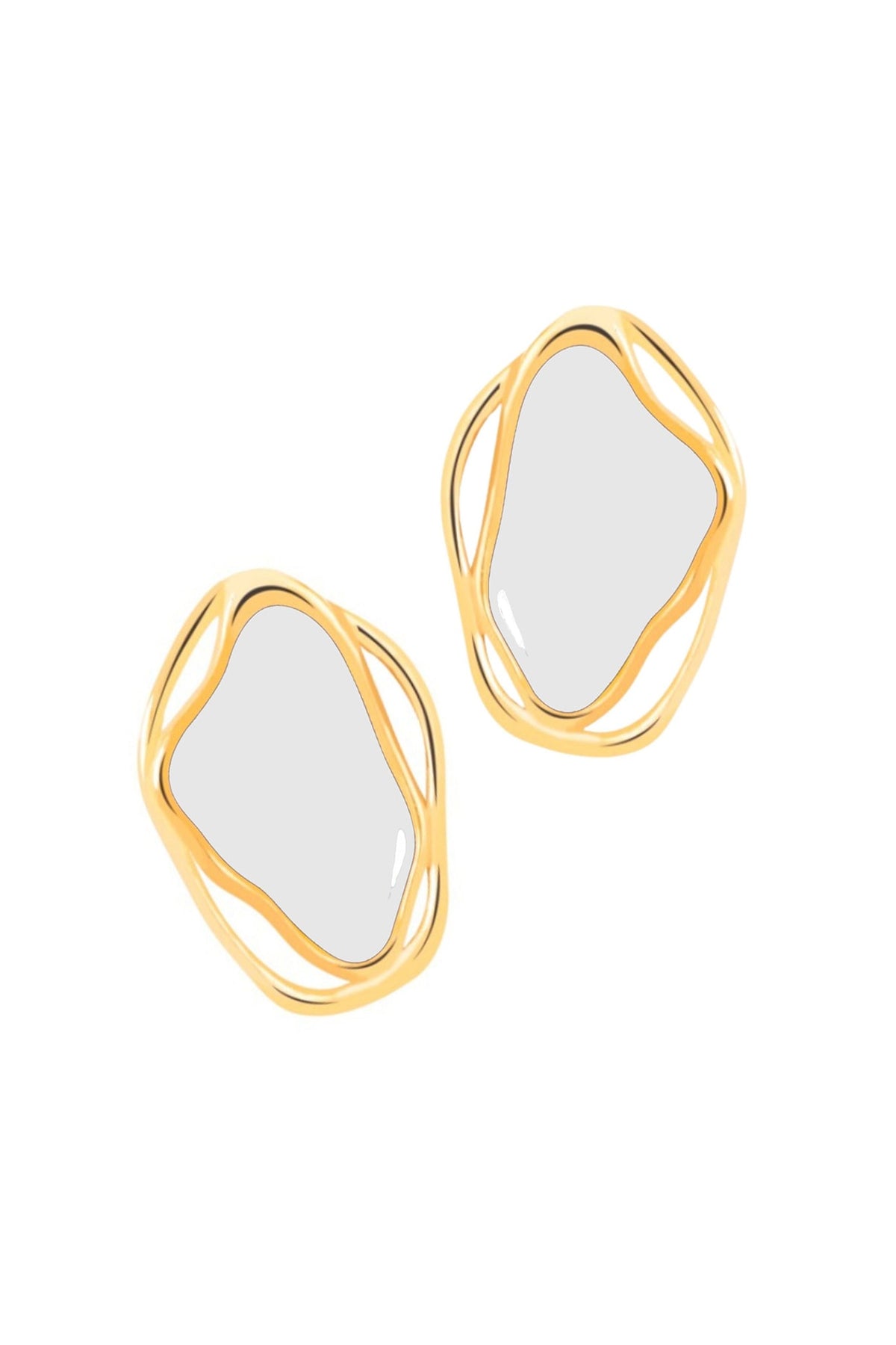 Gold Plated White Enameled Stud Earrings