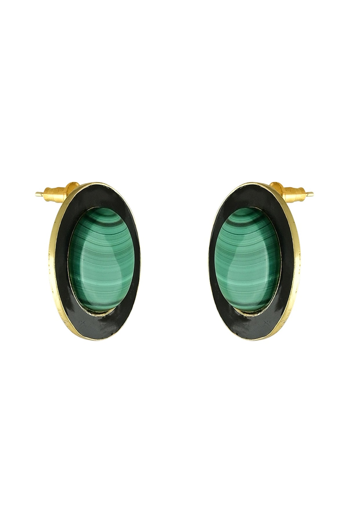 Gold Finish Malachite Enamelled Stud Earrings