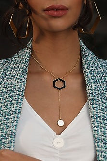 Gold Finish Mother Of Pearl Enamelled Long Necklace