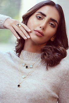 Gold Finish Mother Of Pearl & Black Onyx Long Necklace