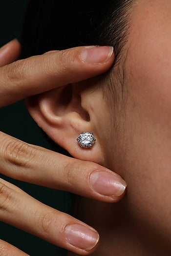 White Finish Zircon Handcrafted Stud Earrings In Sterling Silver
