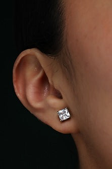 White Finish Zircon Handcrafted Stud Earrings In Sterling Silver