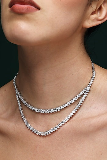White Finish Zircon Handcrafted Layered Necklace