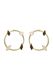 Gold Finish Black Onyx & Mother Of Pearl Earrings