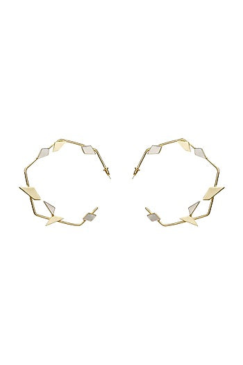 Gold Finish Onyx & Pearl Hoop Earrings