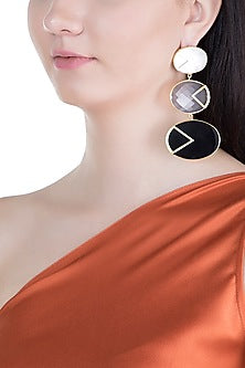 Gold Plated Handmade Grey Onyx, Black Onyx & White Mop Earrings