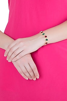 Gold Plated Handmade Pink Quartz & Green Onyx Bracelet