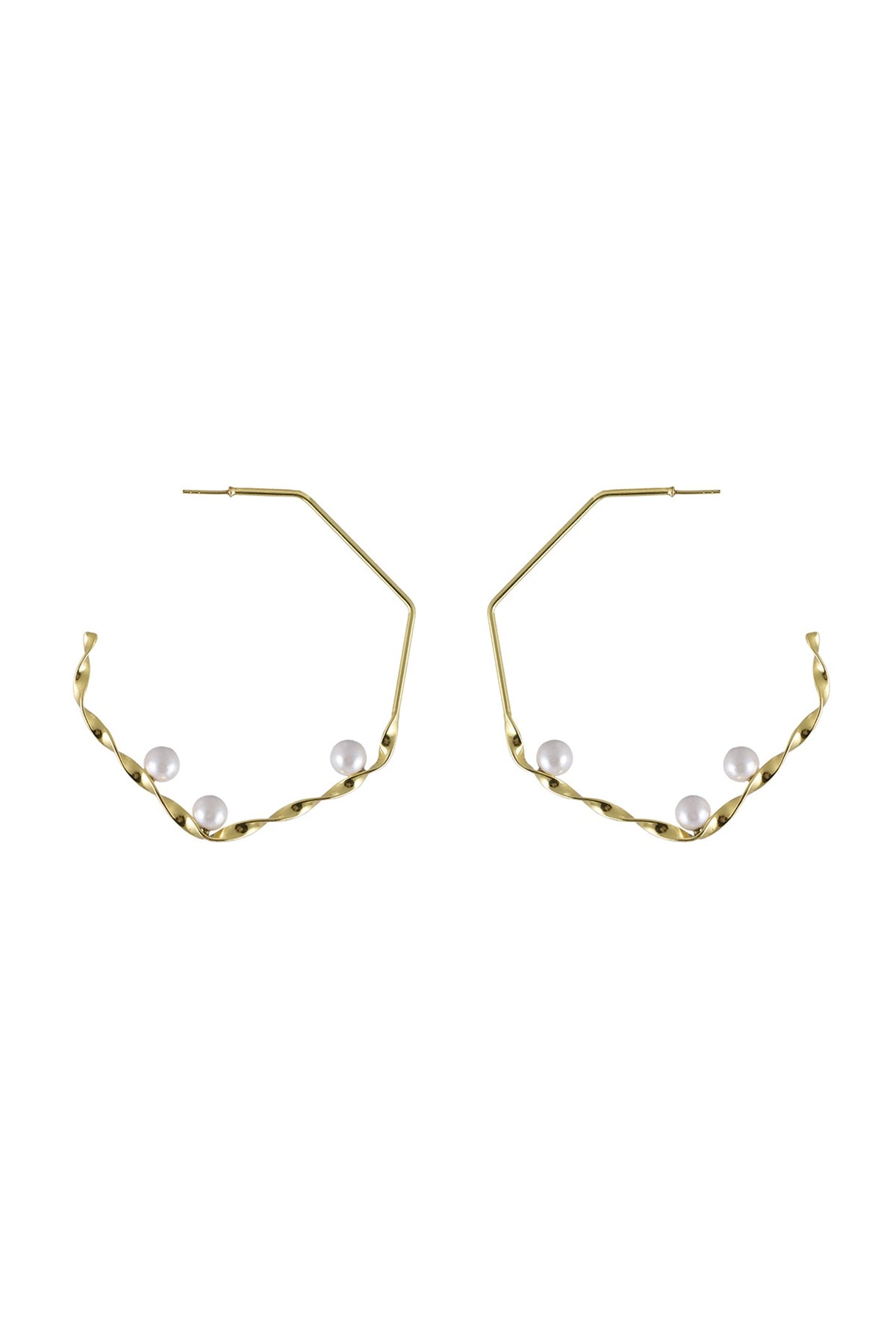 Gold Plated Pearl Handcrafted Hoop Earrings
