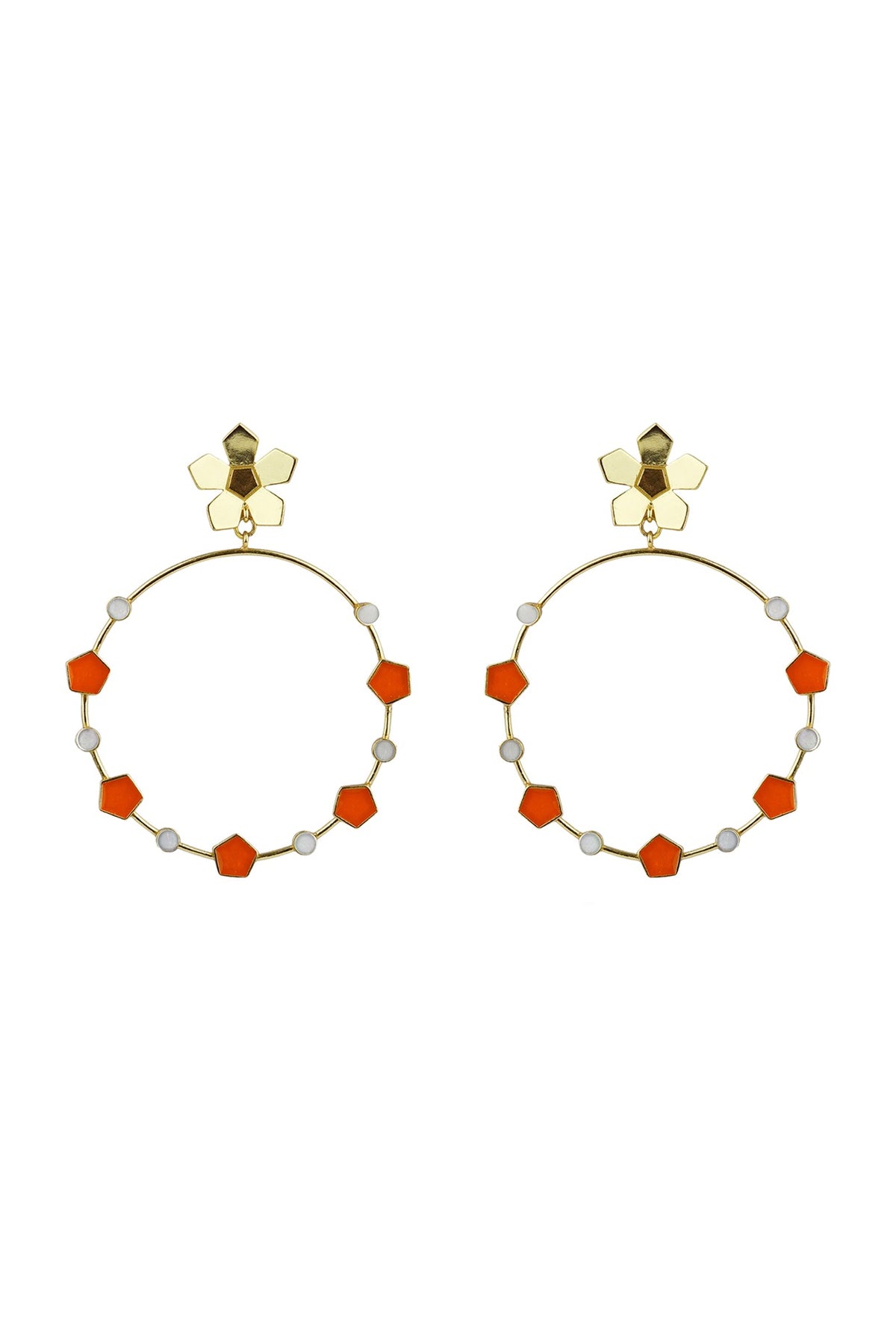 Gold Plated Enameled Dangler Earrings
