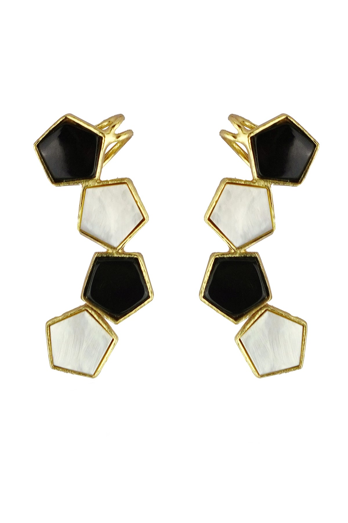 Gold Finish Mother Of Pearl & Enameled Earrings