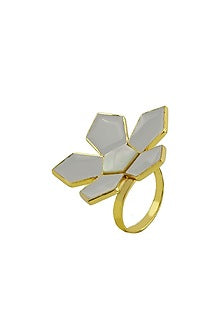 Gold Finish Mother Of Pearl Floral Ring