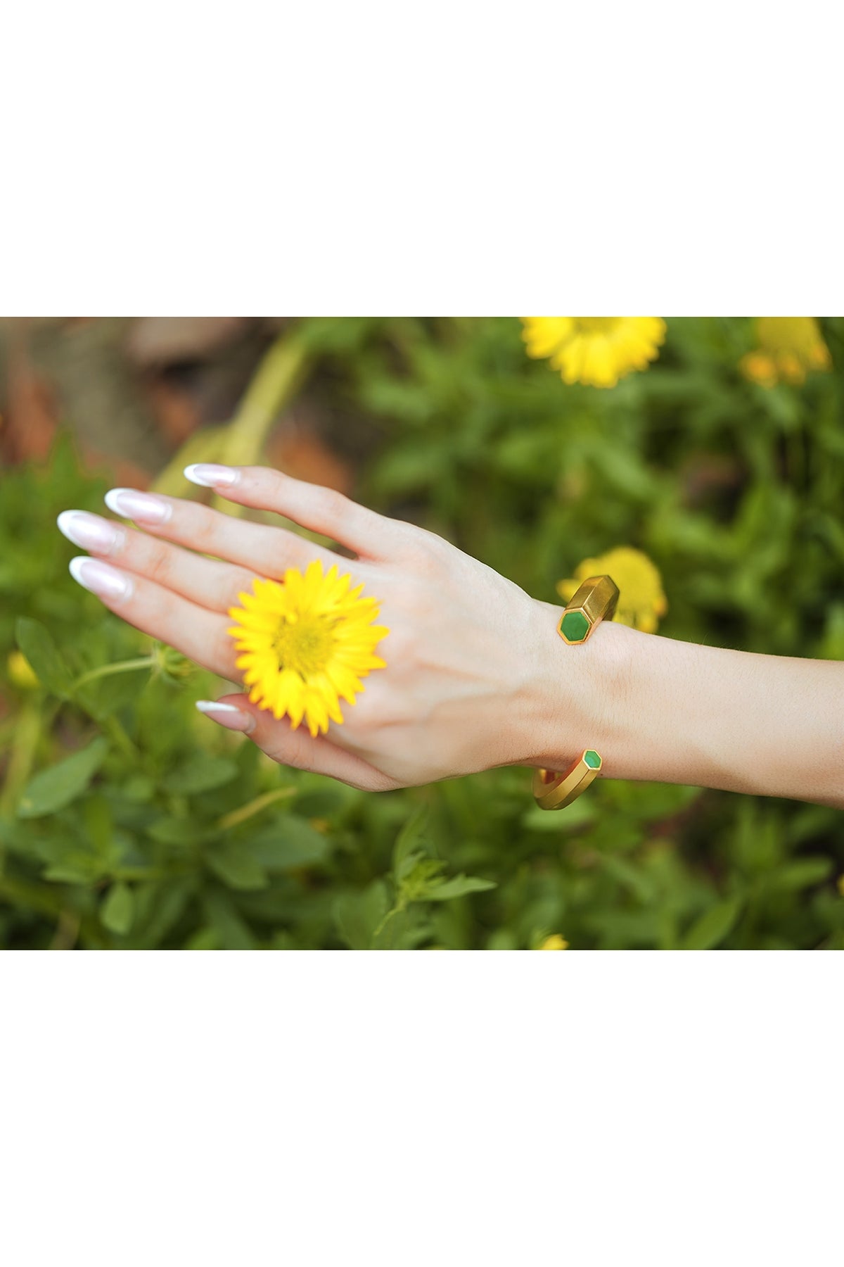 Gold Plated Green Enameled Cuff Bangle