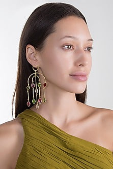 Gold Plated Pink Quartz & Rock Crystal Earrings