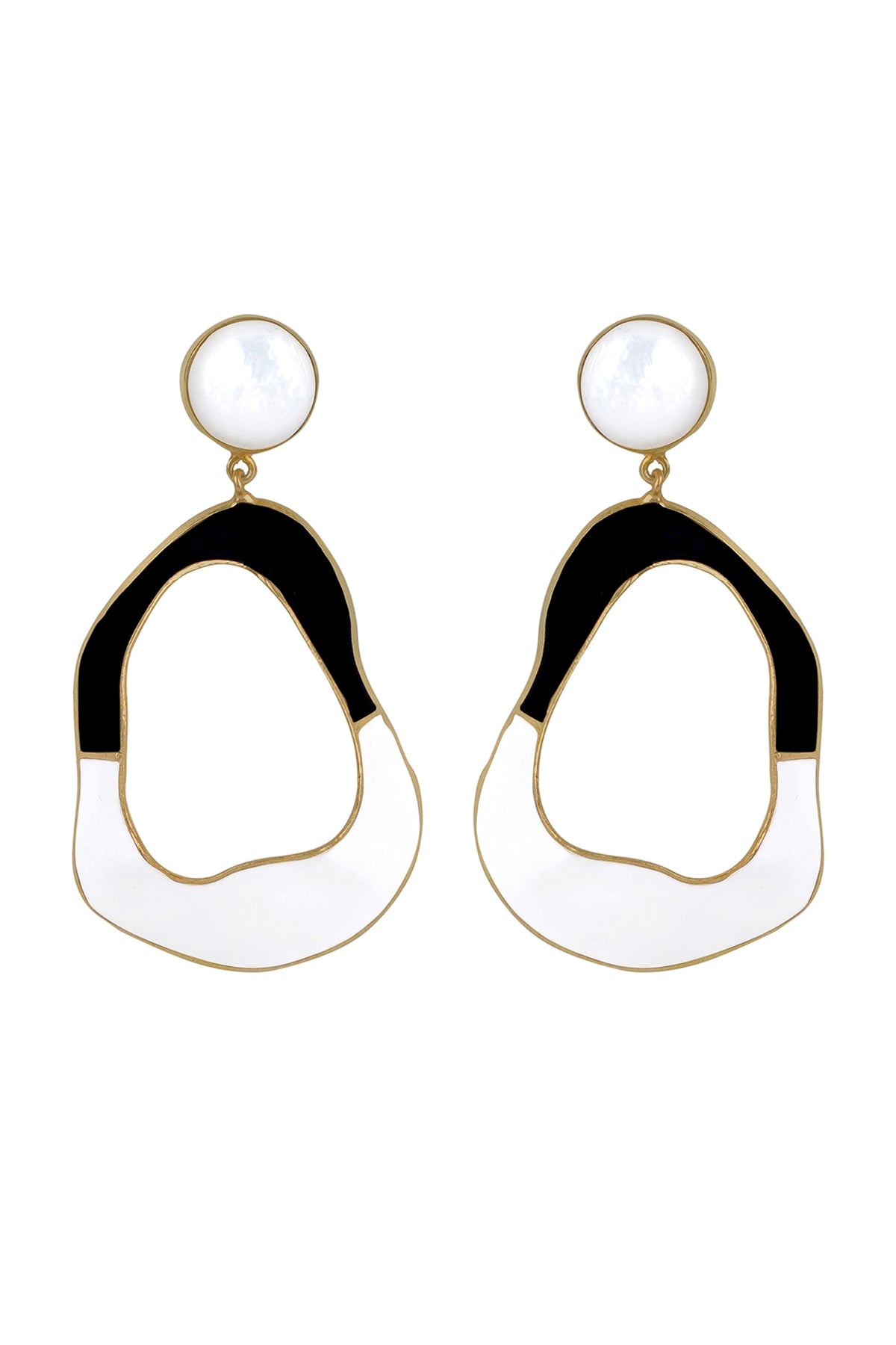 Gold Finish Mother Of Pearl Enameled Dangler Earrings
