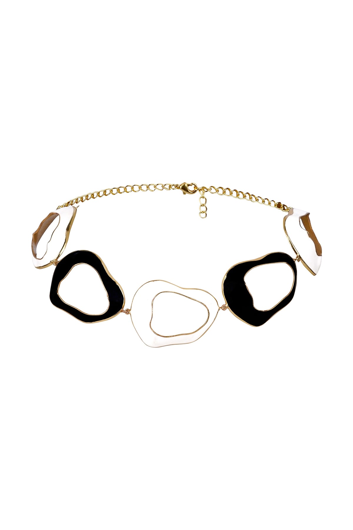 Gold Finish Wave-Shaped Enameled Necklace