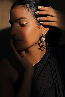 Gold Plated Black & White Onyx Hoop Earrings