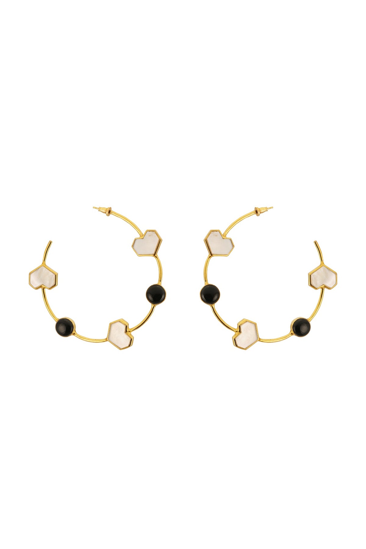 Gold Plated Onyx Handcrafted Hoop Earrings