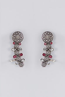 Oxidised Silver Finish Pachi Kundan Polki Ear Cuffs