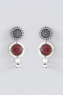 Oxidised Silver Finish Multi-Colored Semi-Precious Stone & Kundan Polki Long Necklace Set