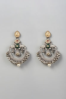 Oxidised Finish Pachi Kundan Chandbali Earrings